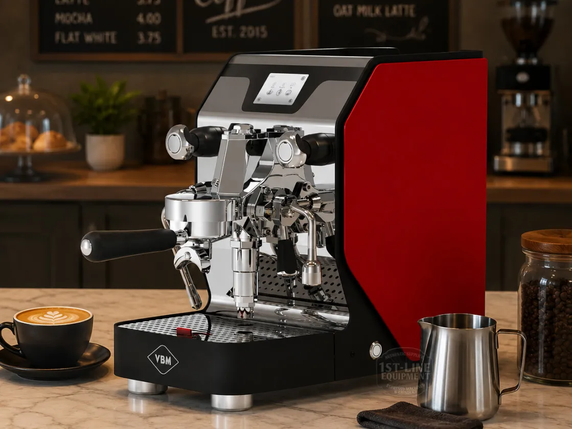 VBM Super Electronic Digital Dual Profiler Dual Boiler Espresso machine with optional red side panels